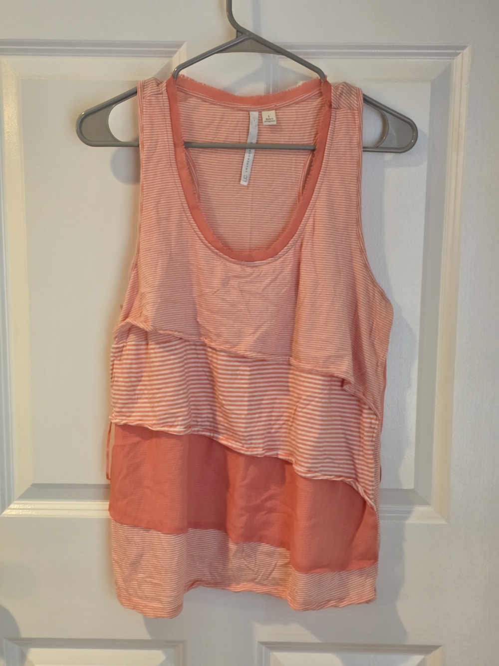 LC Lauren Conrad Coral Layered Striped Tank Top